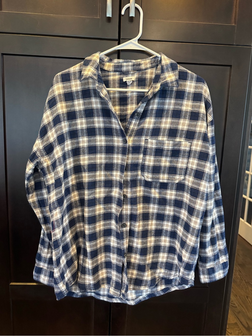 Garage Navy and White Plaid Button-Down Shirt